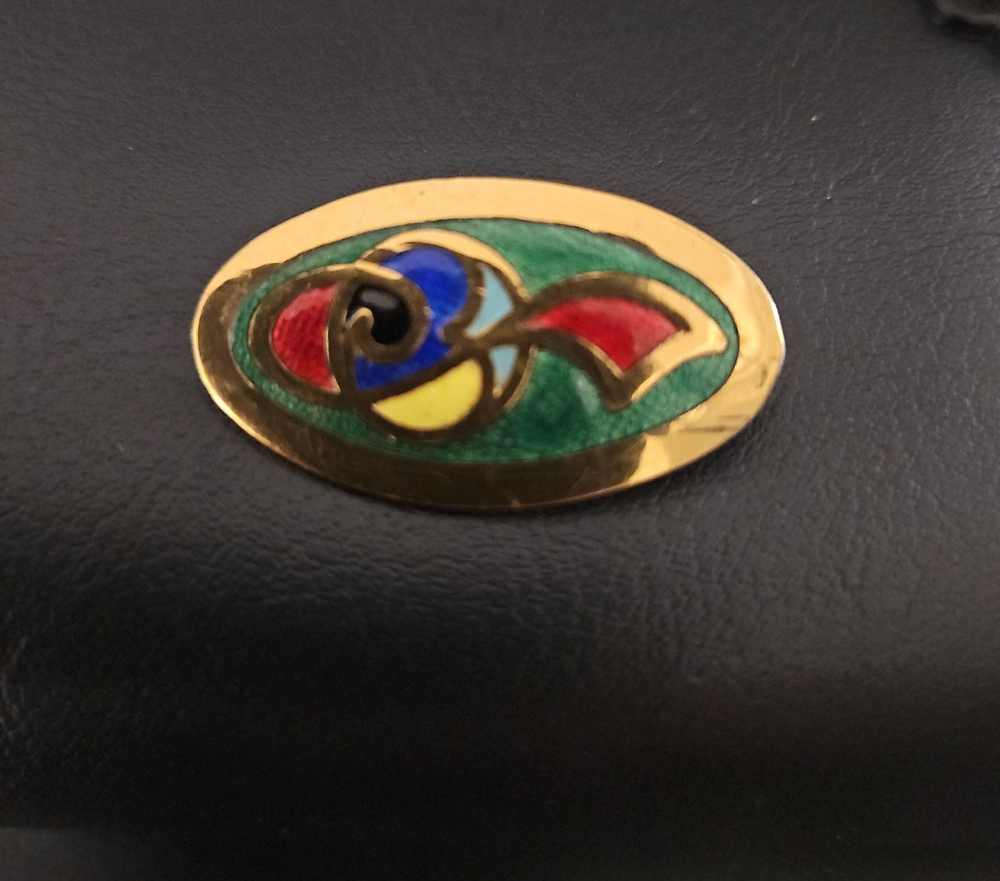 Cloisonne Gold Brooch